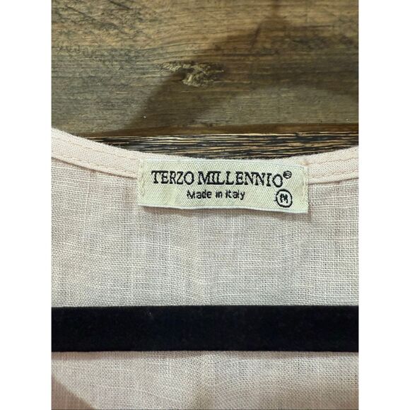 Terzo Millennio pink 100% linen decor button shift dress size Medium - Picture 3 of 7